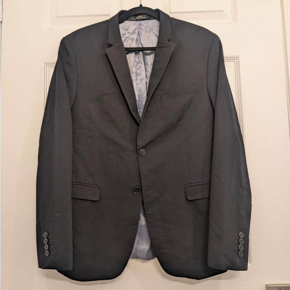 Men's ZARA Black Blazer 40L with Blue Lining